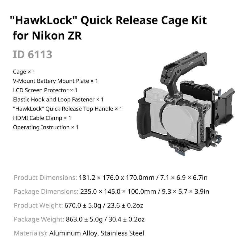 SmallRig 6113 HawkLock Quick Release Cage Kit for Nikon ZR