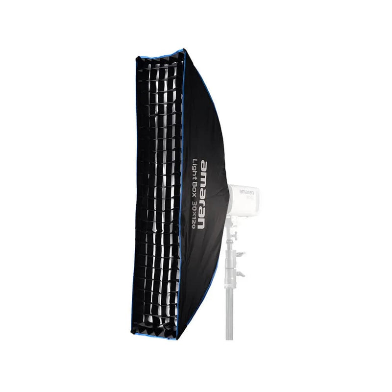 Amaran Light Box 30x120 Strip Softbox · Bowens Mount · One-Snap Setup · Grid Included