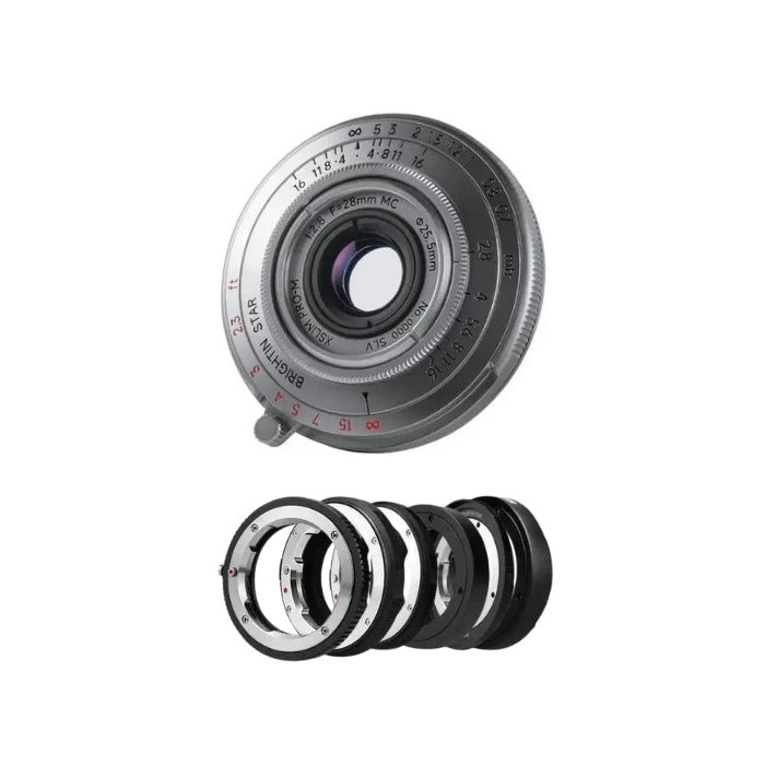 เลนส์มือหมุน Pancake Brightin Star 28mm F2.8 ฟูลเฟรม Leica M สีเงิน พร้อมอะแดปเตอร์
