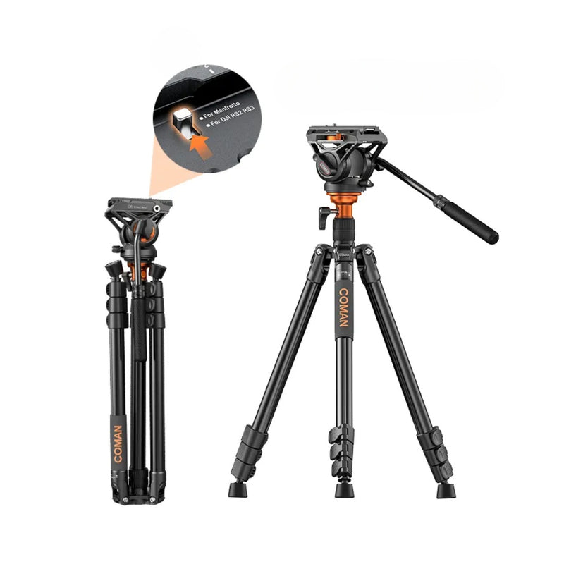 COMAN FF06S Fluid Head Tripod Video Camera With Quick Release Plate for DJI Canon Nikon Sony DSLR Camera Video Tripod Coman