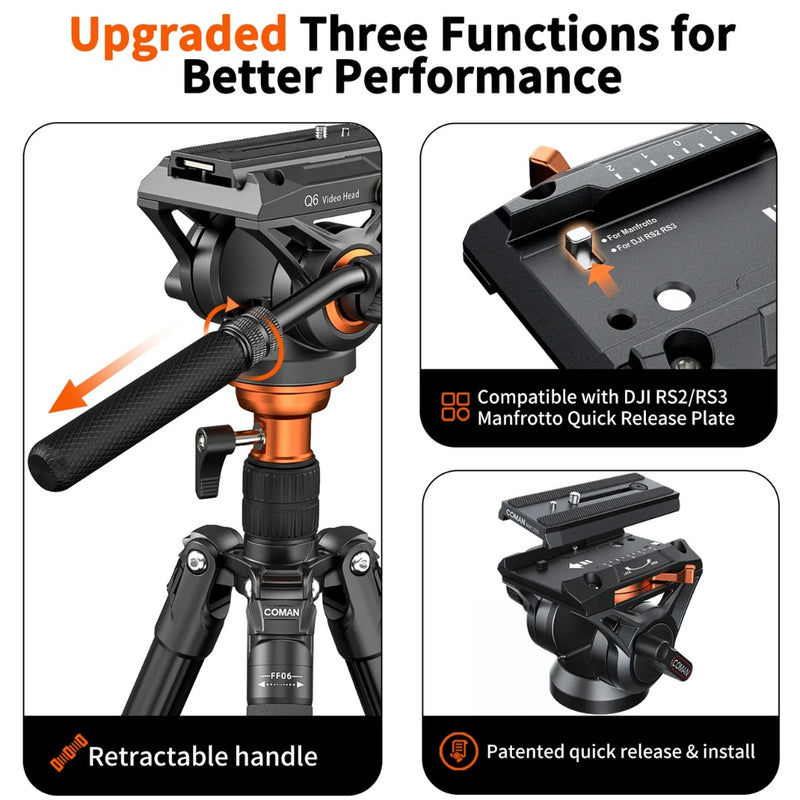 FF06S Fluid Head Tripod Video Camera Wit Coman ขาตั้งกล้องวิดีโอ Fluid Head