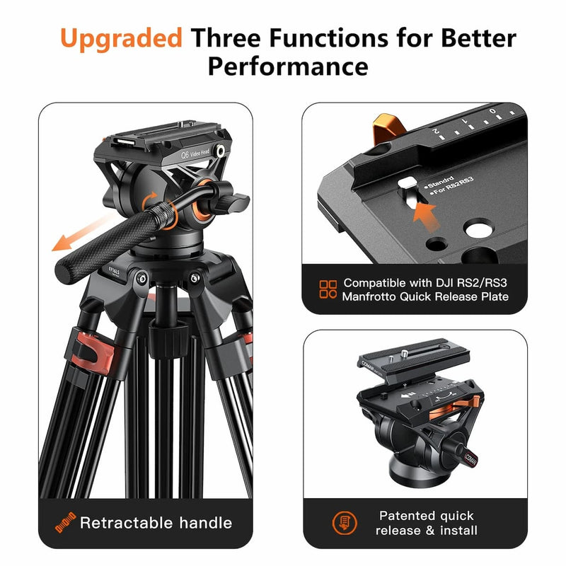 ขาตั้งกล้องวิดีโอ Fluid Head Coman FF16LS 74" Fluid Head Video Tripod