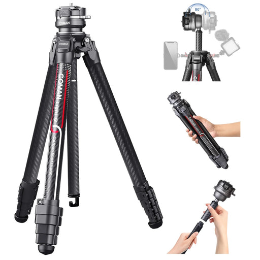 Coman Light G Carbon Fiber Travel Lightweight Tripod with 360° Pan Head Rotation Carbon Tripod Coman