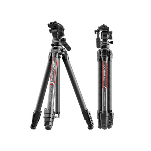 Coman Light H 61" Carbon Fibre Travel Tripod with Fluid Head & Quick Release Carbon Tripod Coman