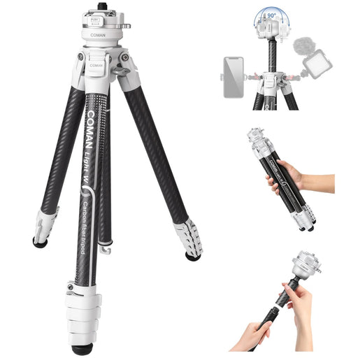 Coman Light W Portable Carbon Fiber DSLR Tripod, 360° Ball Head Carbon Tripod Coman