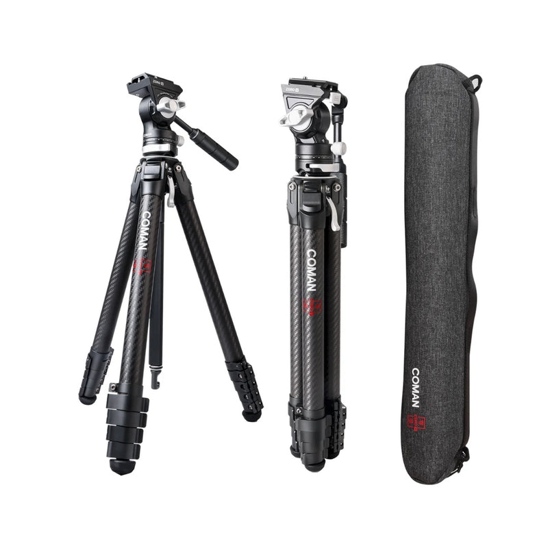 COMAN Zero V Carbon Fiber Travel Video Tripod with Arca Quick Release for DSLR Carbon Tripod Coman