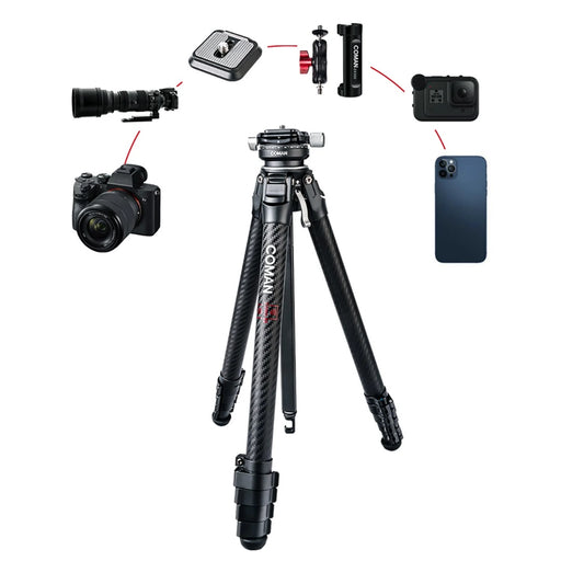 Coman Zero Y Professional Travel Carbon Fiber Tripod, 360° Ball Head, Arca Swiss for DSLR Carbon Tripod Coman