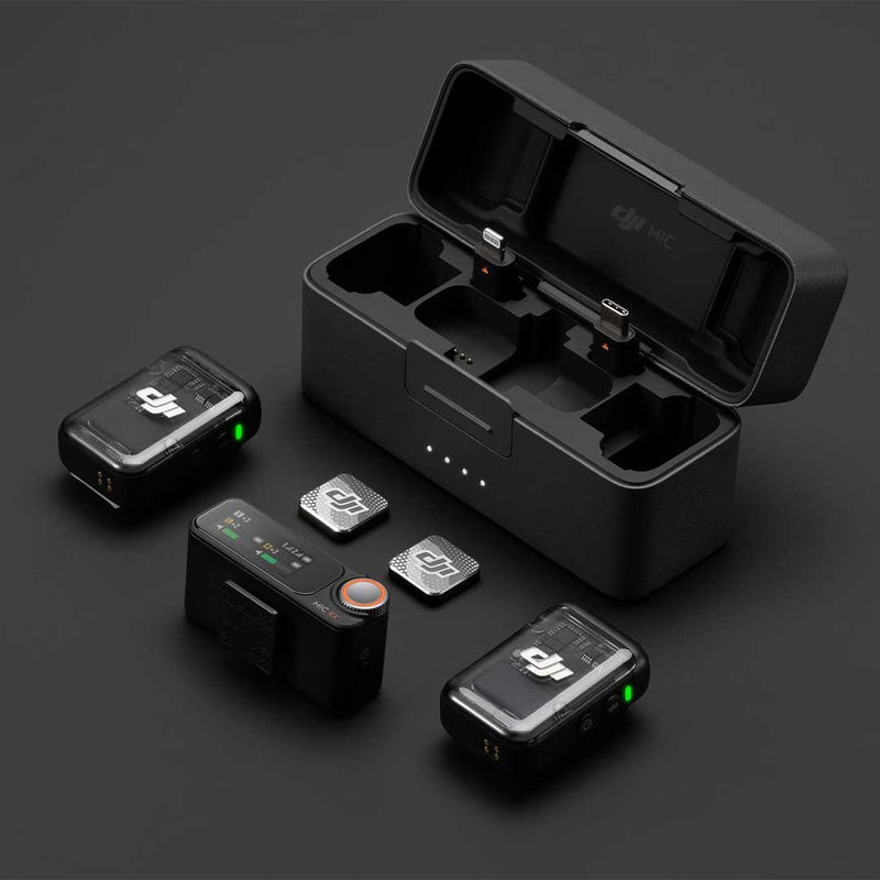 DJI Mic 2 (2 TX + 1 RX + Charging Case) wireless microphone, new AI Noise Cancelling