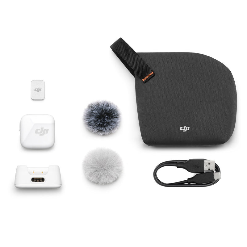 DJI Mic Mini Transmitter (Arctic White), long battery life, comes with charging case