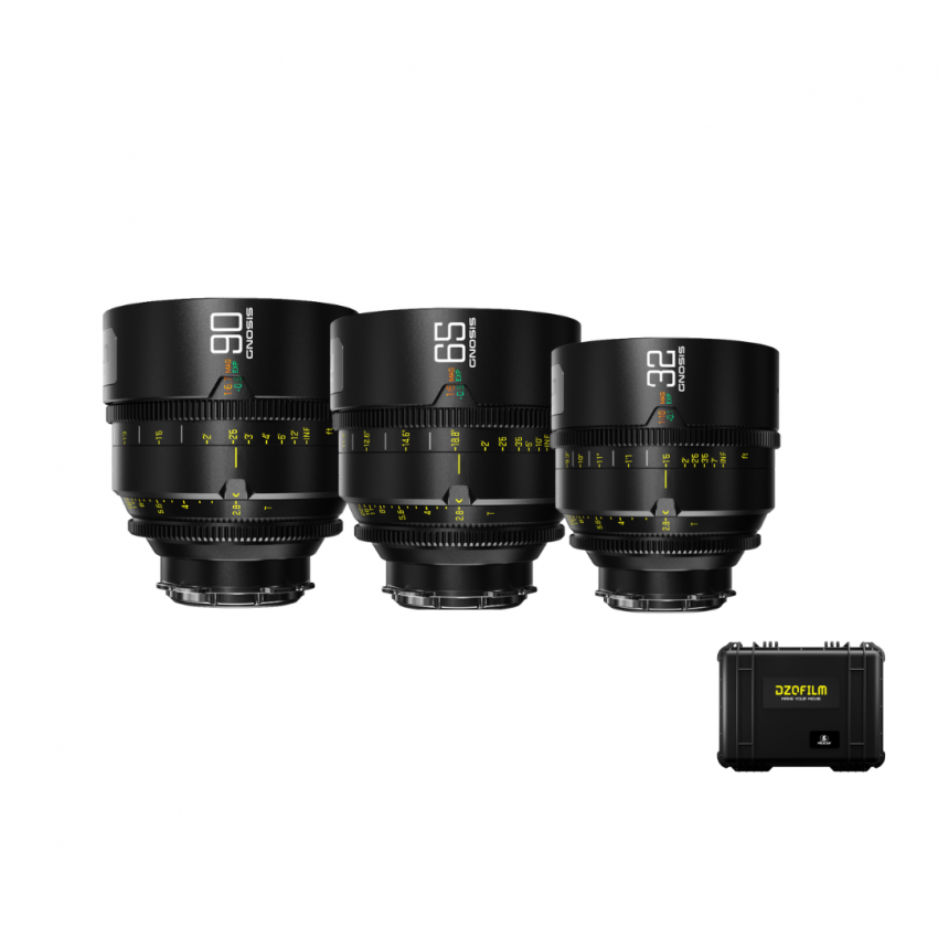 DZOFILM Gnosis MF 3-Lens Kit 32mm 65mm 90mm T2.8 Full Frame Macro Prime Cine Lens PL Mount Case