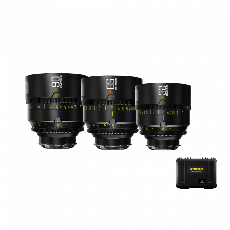 DZOFILM Gnosis MF 3-Lens Kit 32mm 65mm 90mm T2.8 Full Frame Macro Prime Cine Lens PL Mount Case
