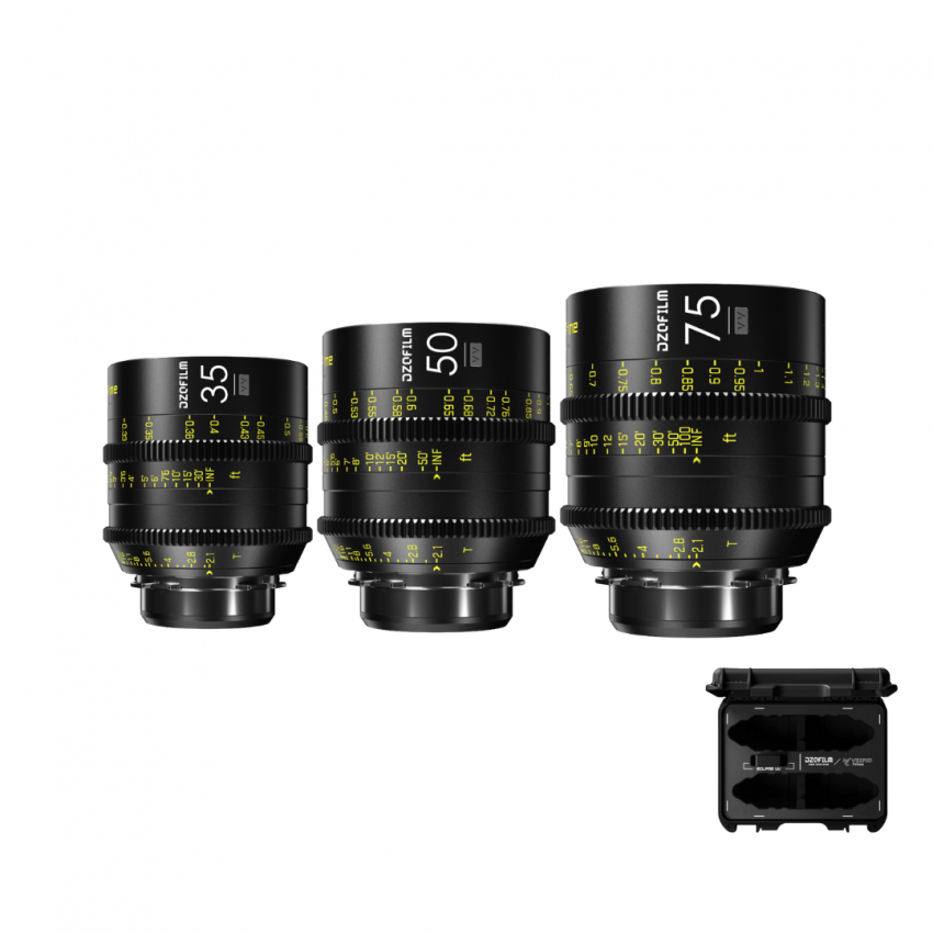 DZOFILM Vespid Prime T2.1 Full Frame 3-Lens Kit 35mm 50mm 75mm PL Mount Hard Case