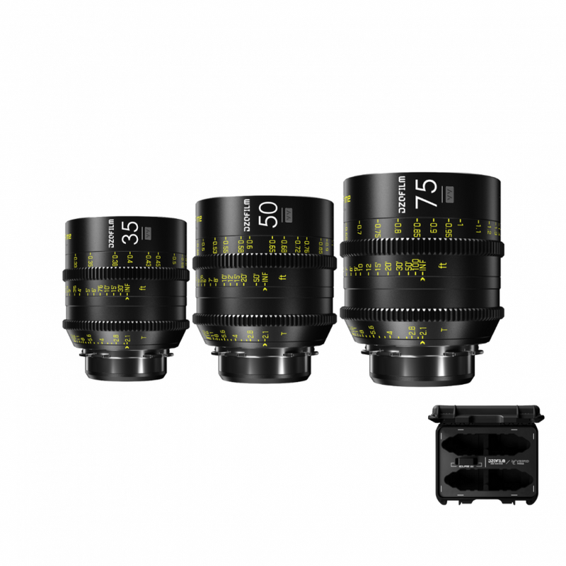 DZOFILM Vespid Prime T2.1 Full Frame 3-Lens Kit 35mm 50mm 75mm PL Mount Hard Case