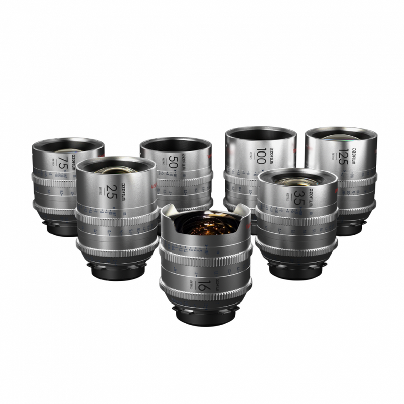 DZOFILM Vespid Retro T2.1 Full Frame Cinema 7-Lens Kit 16mm 25mm 35mm 50mm 75mm 100mm 125mm PL EF Mount Hard Case