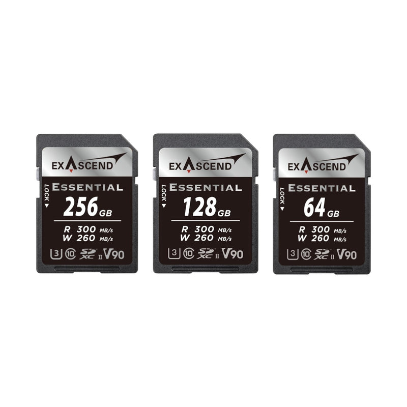 เมมโมรี่การ์ด Exascend Essential SDXC UHS-II V90 SD Card R300/W260 64/128/256GB การ์ดความจำกล้อง 8K Exascend