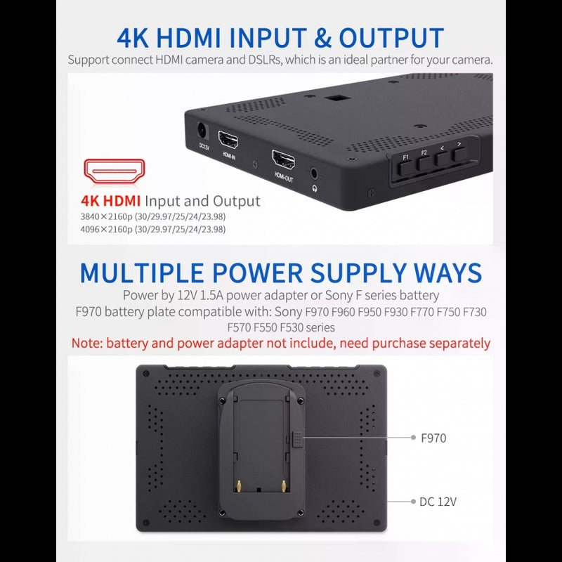 FEELWORLD T7 PLUS 7 Inch 3D LUT DSLR Camera Field Monitor with Waveform 4K HDMI Aluminum Housing 450cd/m² brightness