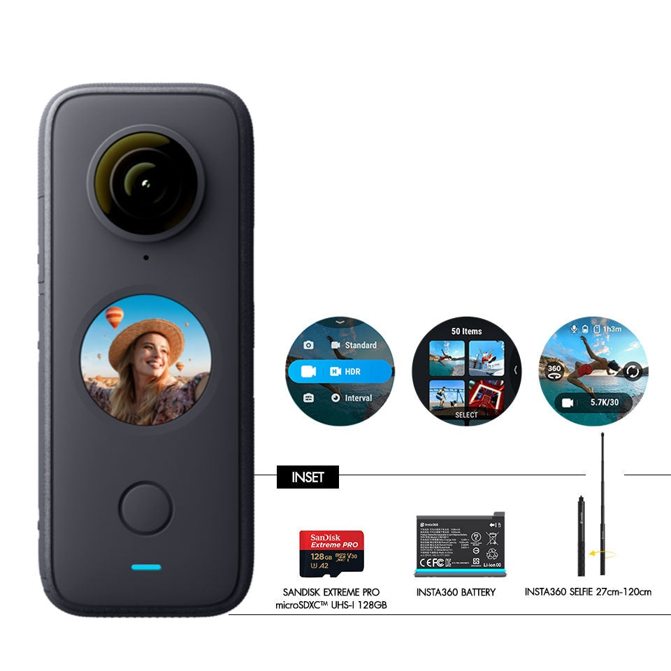 กล้อง 360 องศา Insta360 ONE X2 360 Camera Set ชุดพร้อมเมมโมรี่ SanDisk 128GB