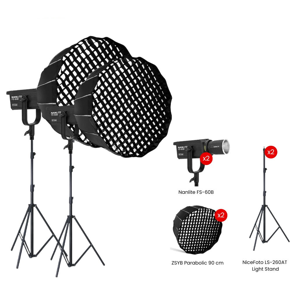 ชุดไฟไลฟ์สด Bi-Color Nanlite FS-60B Live Duo Set ซอฟต์บ็อกซ์ 90 ซม. พร้อมกริด