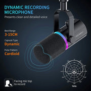 FEELWORLD PM1 XLR USB Dynamic Microphone with Boom Arm Stand for Podca
