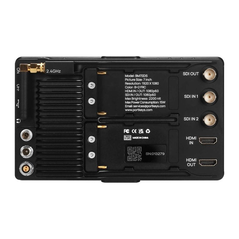 Portkeys BM7 II-DS 7" 2200nit Touchscreen Monitor พอร์ตเชื่อมต่อและช่องต่อไฟ