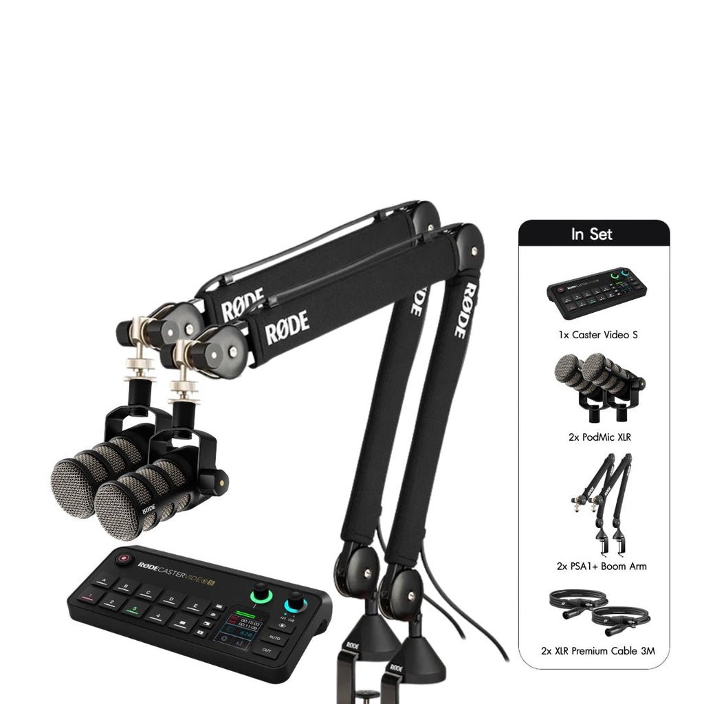 ชุดสตรีมและพอดแคสต์ RODE RODECaster Video S Podcast Set with 2x PodMic, 2x PSA1+ Boom Arm and 2x XLR Cable RODECaster Video S