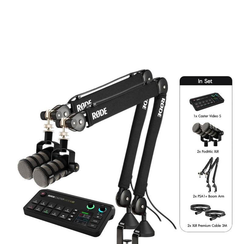 ชุดสตรีมและพอดแคสต์ RODE RODECaster Video S Podcast Set with 2x PodMic, 2x PSA1+ Boom Arm and 2x XLR Cable RODECaster Video S