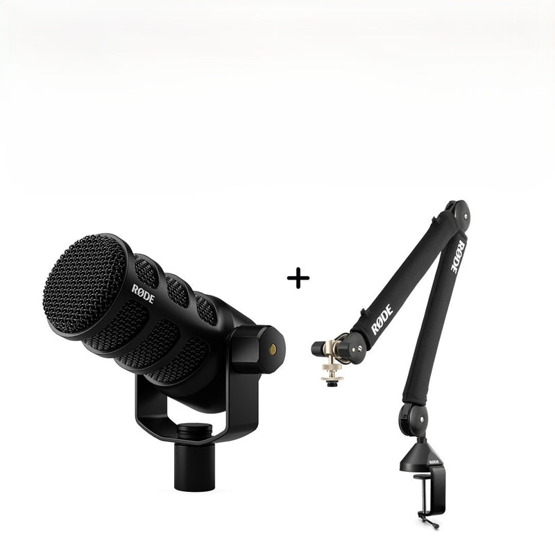 RODE PodMic USB Dynamic Broadcast Microphone + PSA1 + Boom Arm Bundle, suited to voice recording and podcasts