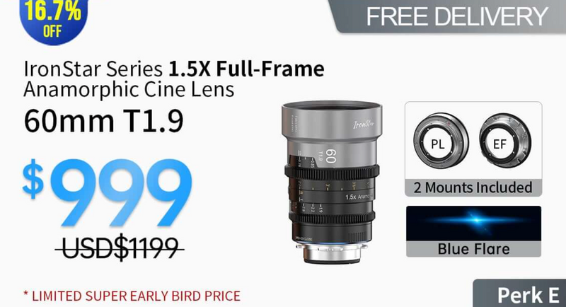 เลนส์ SIRUI IronStar 60mm T1.9 1.5x Anamorphic สี Blue Flare